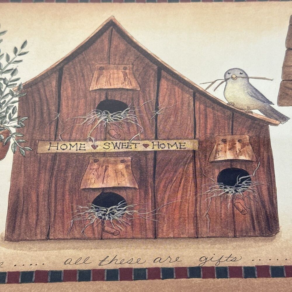 Linda Spivey Art Print Wood Framed Birdhouse w/Potted Plant 23" x 13” God Bless - Picture 6 of 9